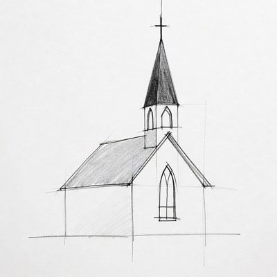 Sketch of church with steeple