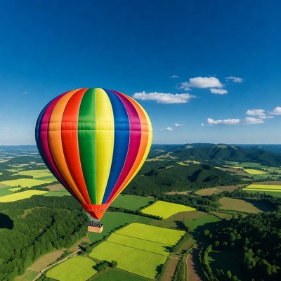 Colorful Hot Air Balloon Over Fields