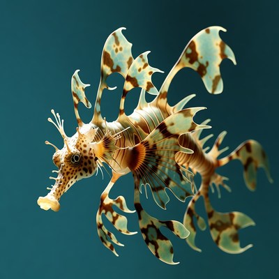Colorful Leafy Seadragon on Blue Background
