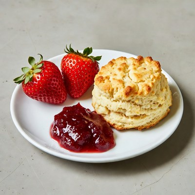Biscuit with Strawberries and Jam