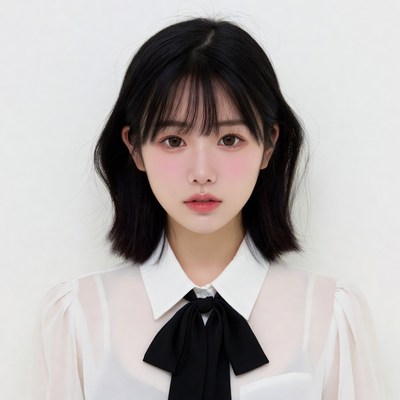 Asian woman in sheer blouse with bowtie