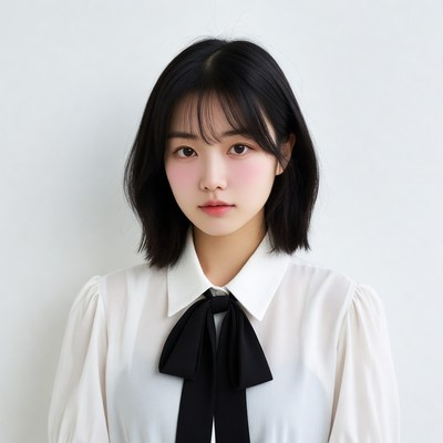 Asian woman in white blouse black bowtie