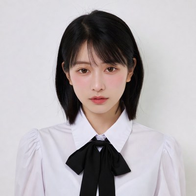 Asian woman in white blouse black bowtie