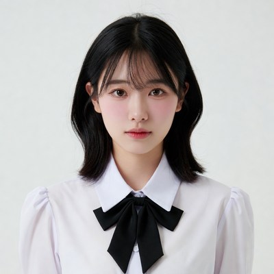 Asian girl in white blouse black bowtie