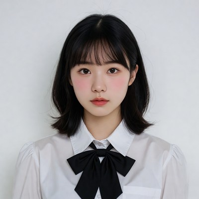 Asian girl in white blouse black bow