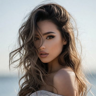 Beautiful woman with wavy brown hair
