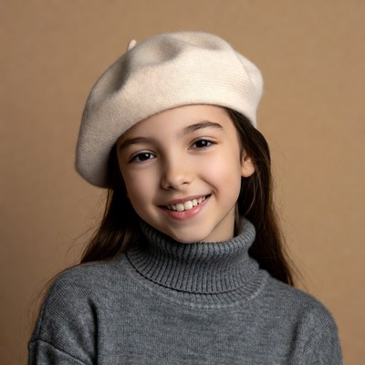 Girl smiling in beige beret
