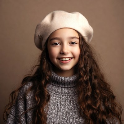 Girl smiling in beret and sweater