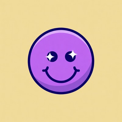 Purple Smiling Emoji with Sparkling Eyes
