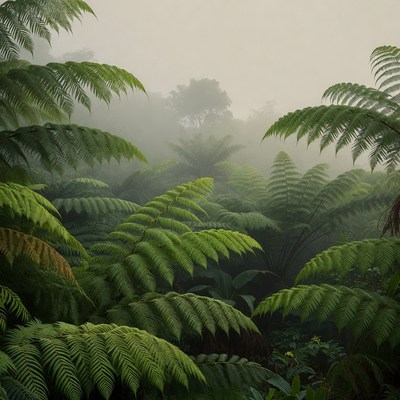 Misty Fern Forest Landscape