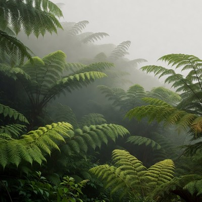 Misty Fern Forest Landscape