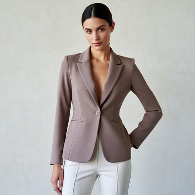 Woman in beige blazer and white pants