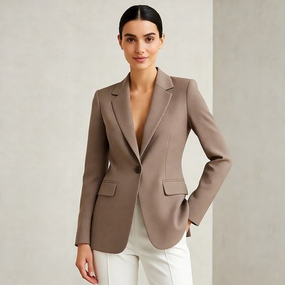 Woman in Brown Blazer and White Pants