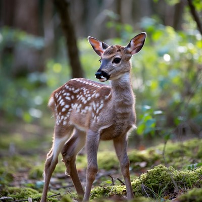 Baby fawn standing in forest