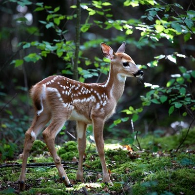 Baby fawn in forest