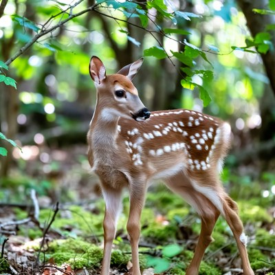Baby deer in green forest