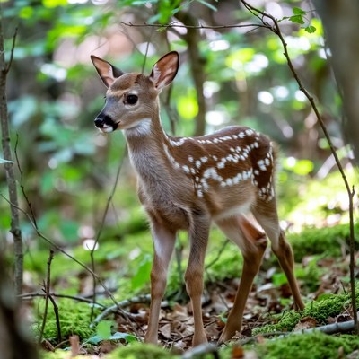 Baby deer in forest