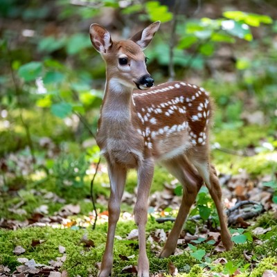Baby fawn standing in forest