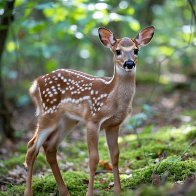 Baby fawn standing in forest