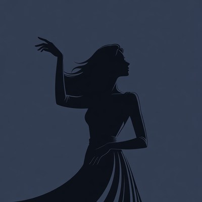 Woman silhouette dancing in flowing dress