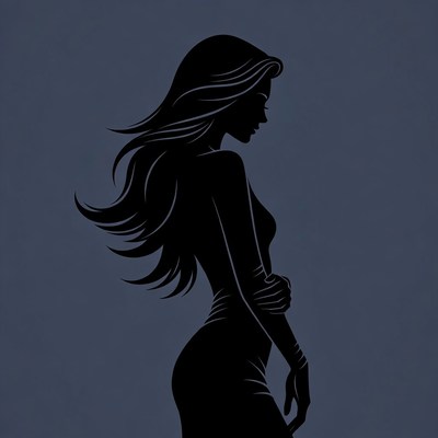 Silhouette of woman with flowing hair