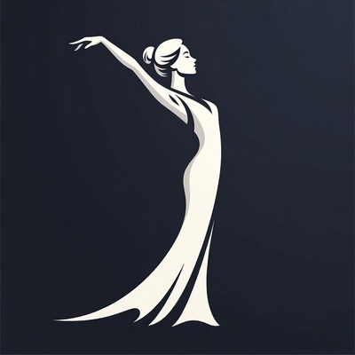 Elegant woman in flowing dress silhouette