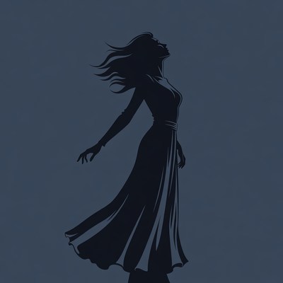 Silhouette of woman in flowing dress