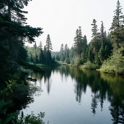 Forest River with Tree Reflections