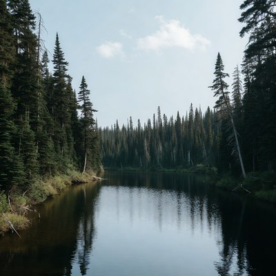 Forest Trees Reflecting in Calm Lake