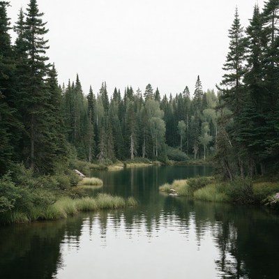 Forest Surrounding Calm Reflective Lake