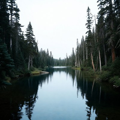 Forest Surrounding Calm Reflective Lake