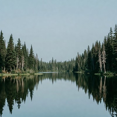 Forest Surrounding Calm Lake Reflection