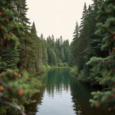 Forest Framed Serene River Reflection