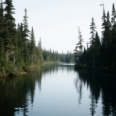 Serene Forest Lake with Reflections