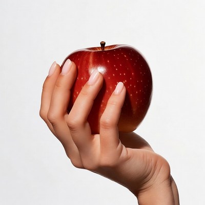 Woman's hand holding red apple