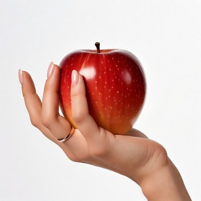 Woman's hand holding red apple