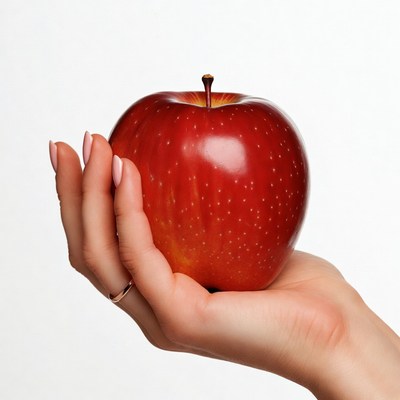 Woman's hand holding red apple