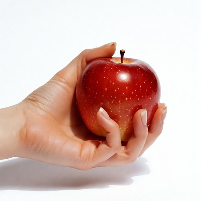 Woman's hand holding red apple
