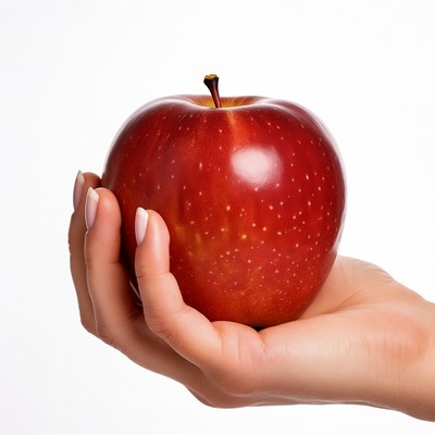 Woman's hand holding red apple