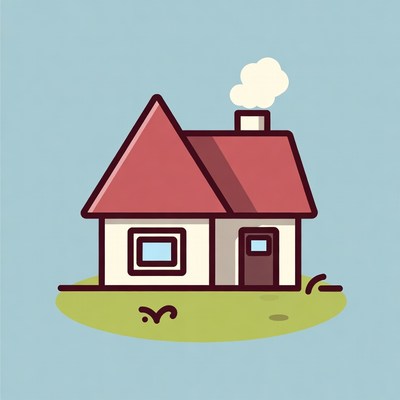 Red Roof House with Chimney Smoke