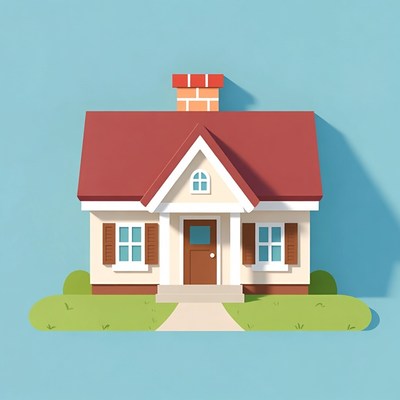 Cartoon House on Green Lawn