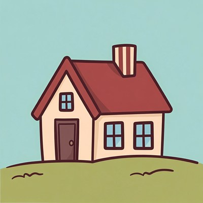 Cartoon House on Green Hill