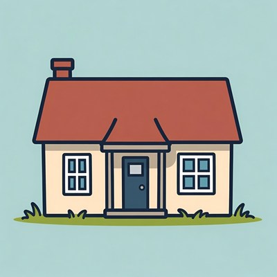 Cartoon House with Red Roof