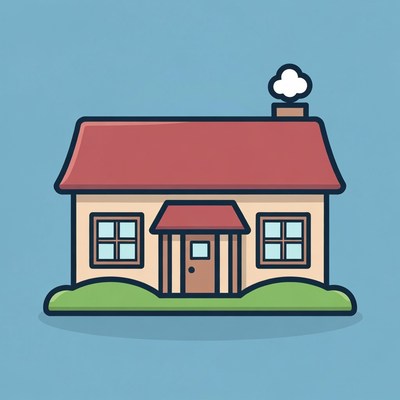 Cartoon House with Chimney Smoke