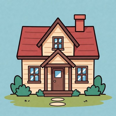 Cute Cartoon House with Chimney