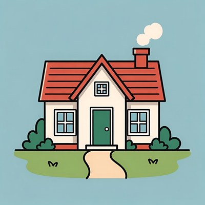 Cartoon House with Chimney Smoke