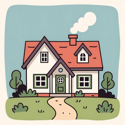Cartoon House with Chimney Smoke
