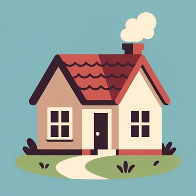 Cartoon House with Chimney Smoke