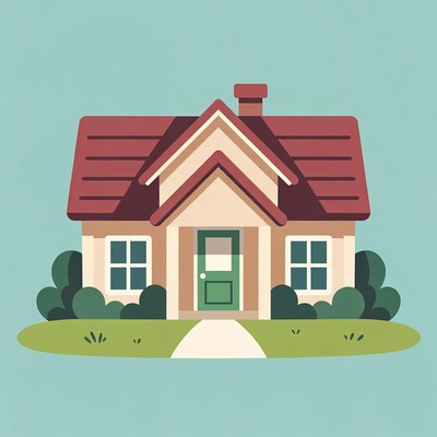 Cartoon House with Green Door