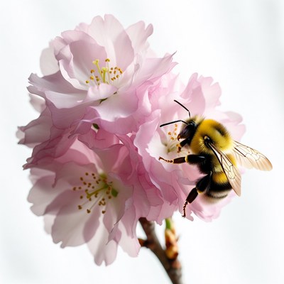 Bumblebee Pollinating Pink Cherry Blossoms